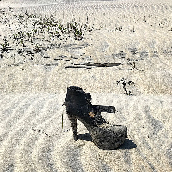 high heeled beach trash