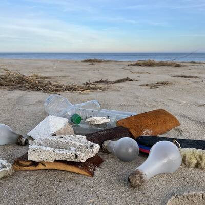 Assortment of trash littering Cape Hatteras National Seashore