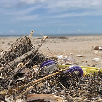 plastic swimming goggles trashed on beach