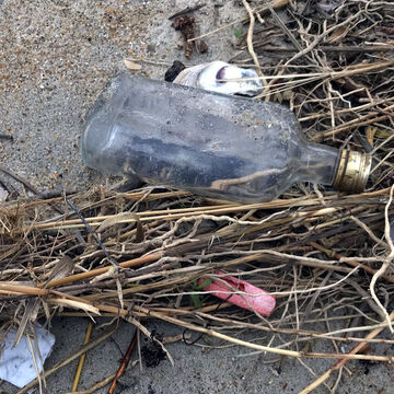 liquor bottle left as trash on beach